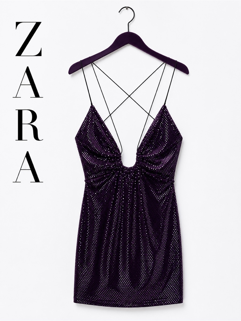 Zara Purple Sparkly Open-Back Mini Dress | Size L